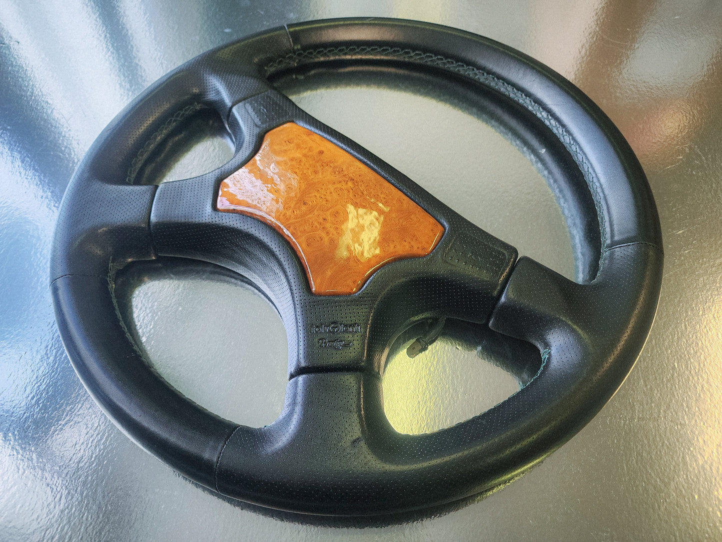 Italvolanti 360mm leather and wood 4 spoke prestige steering wheel