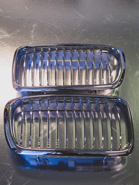 BMW E38 perfect fit titanium silver and chrome grills 750il 740i 740il 7 speed shop